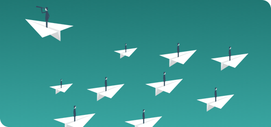 Images of paper planes flying on a green background
