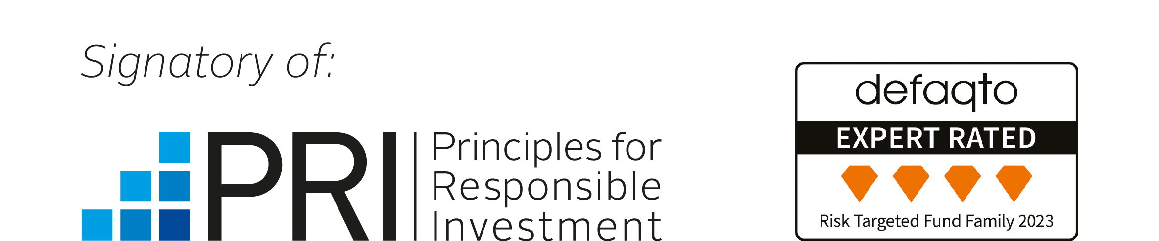 Signatory of Principles for Responsible Investment and defaqto 4 diamond logos