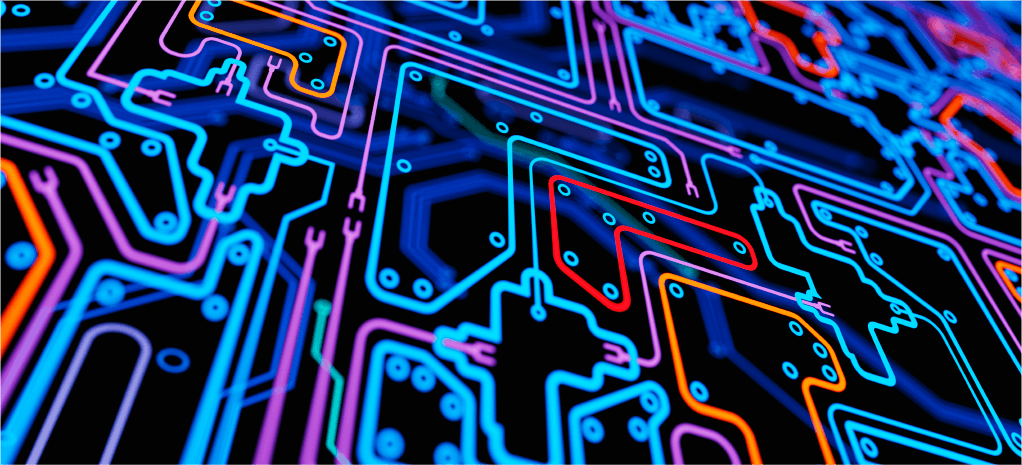 Close up of abstract multi-coloured circuit board