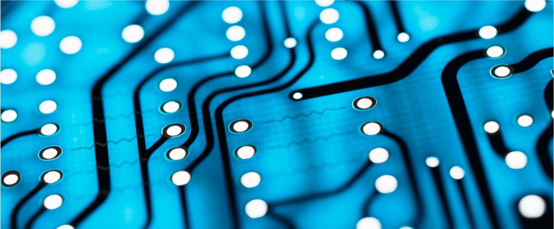 Zoomed in image of a blue circuit board.