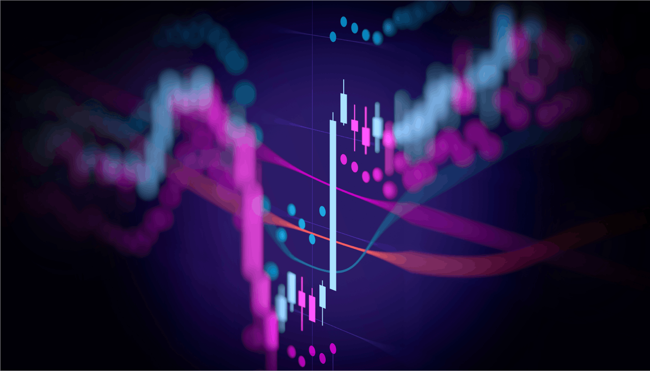 Abstract close-up of a purple and blue performance graph going in an upward direction